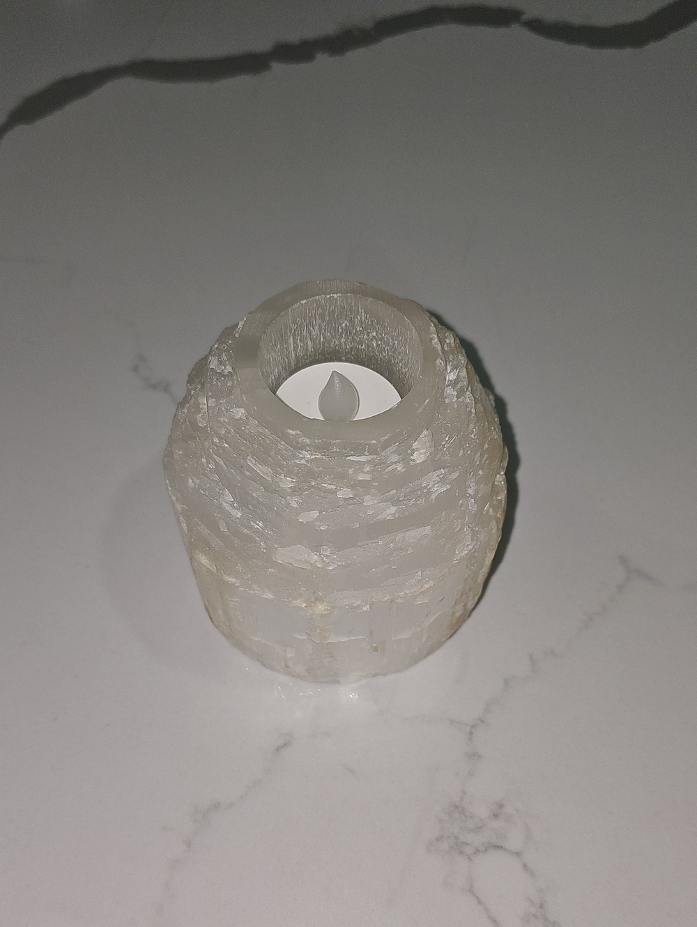 White Selenite Tealight Candle Holder - Minimal Home Accent